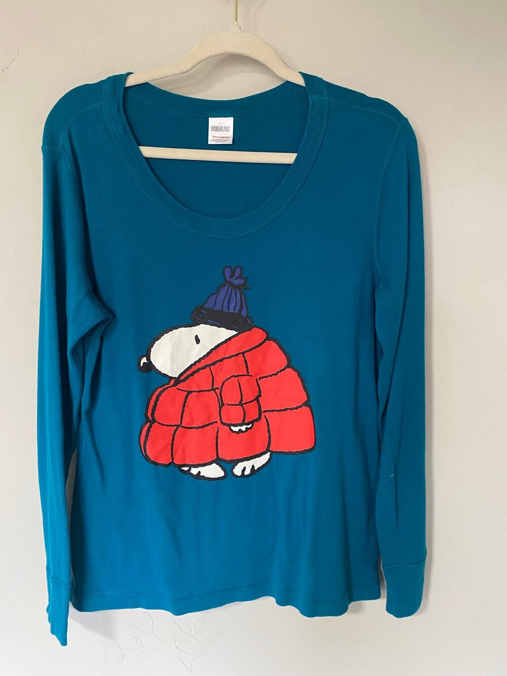 Hanna Andersson Peanuts Snoopy Blue and Red Pajama Top Organic Cotton Large